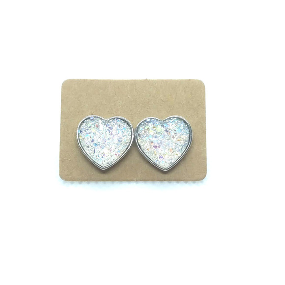 5/$25 Opalescent Heart Shaped Druzy Earrings Iridescent Studs Hearts NEW - Picture 3 of 5